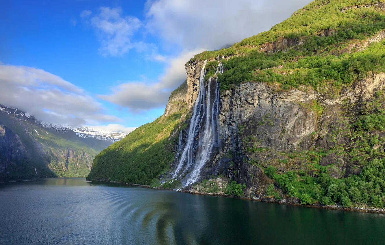 Photo wallpaper mountains, waterfall, Norway, the fjord
