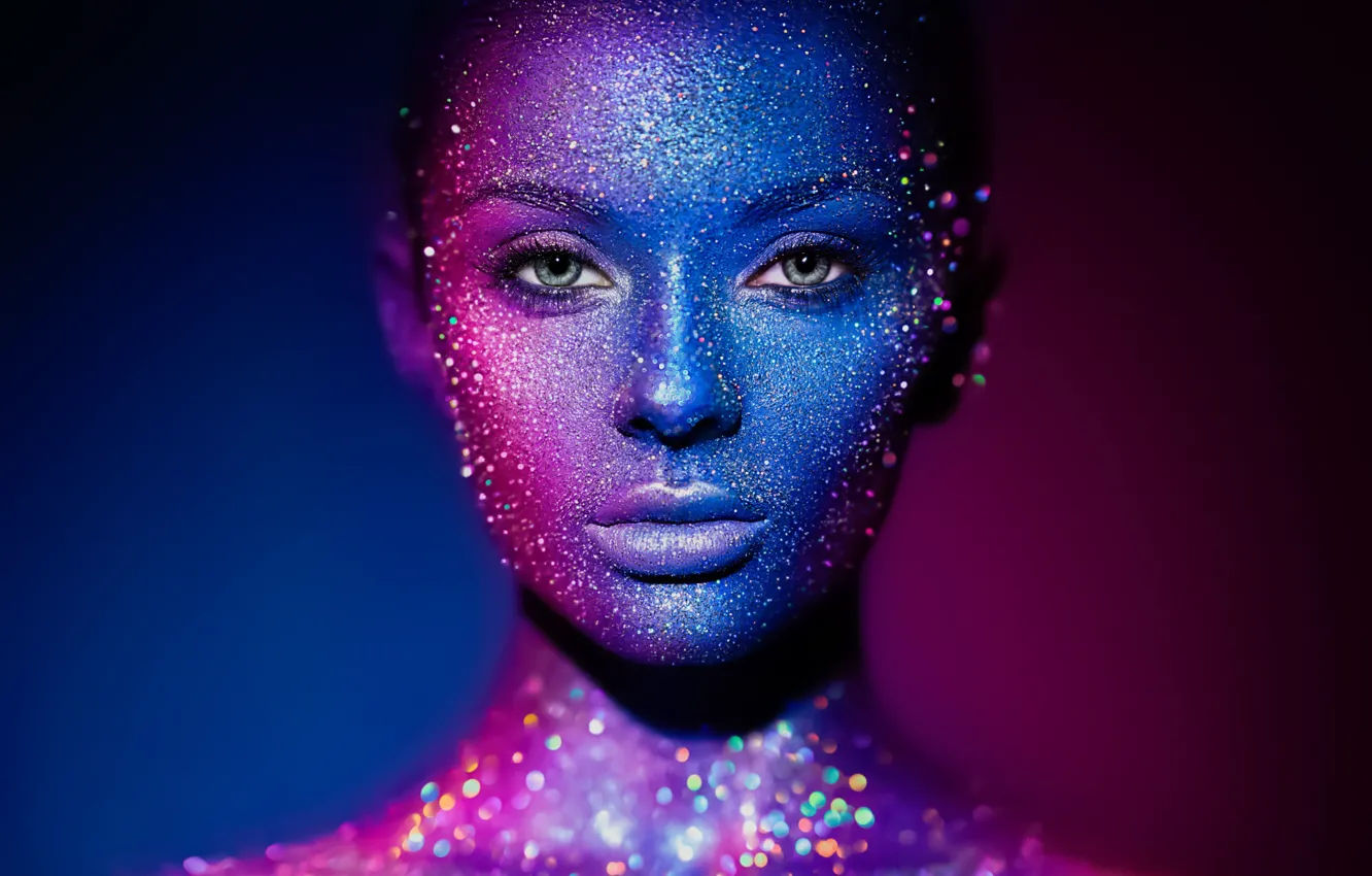 Photo wallpaper look, face, background, paint, model, portrait, makeup, beauty