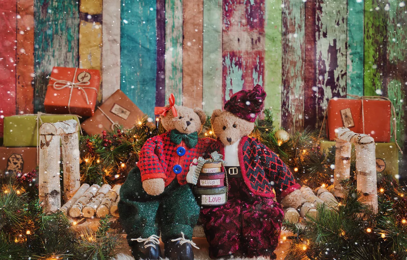 Photo wallpaper holiday, toys, bears, Christmas, gifts, New year, bears, bears