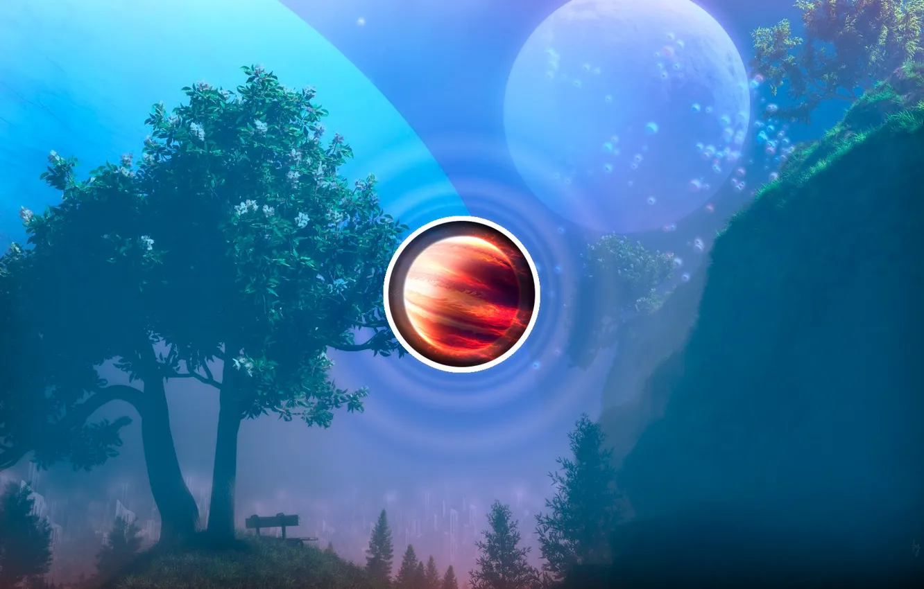 Photo wallpaper trees, nature, planet, space, Galaxy, stars, cosmos, planet