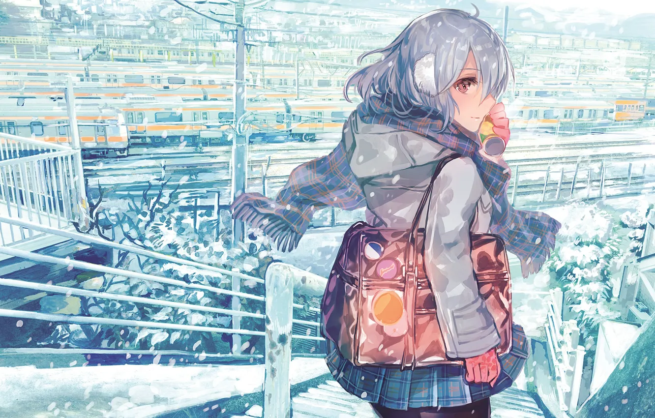 Photo wallpaper winter, look, girl, anime, rioka (southern blue sky)