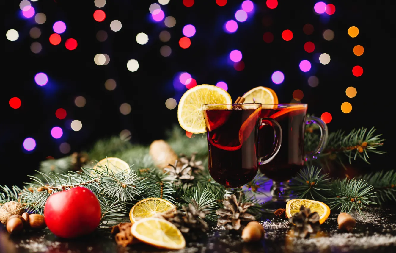 Photo wallpaper new year, orange, Christmas, drink, cinnamon, decor, spices, Mulled wine