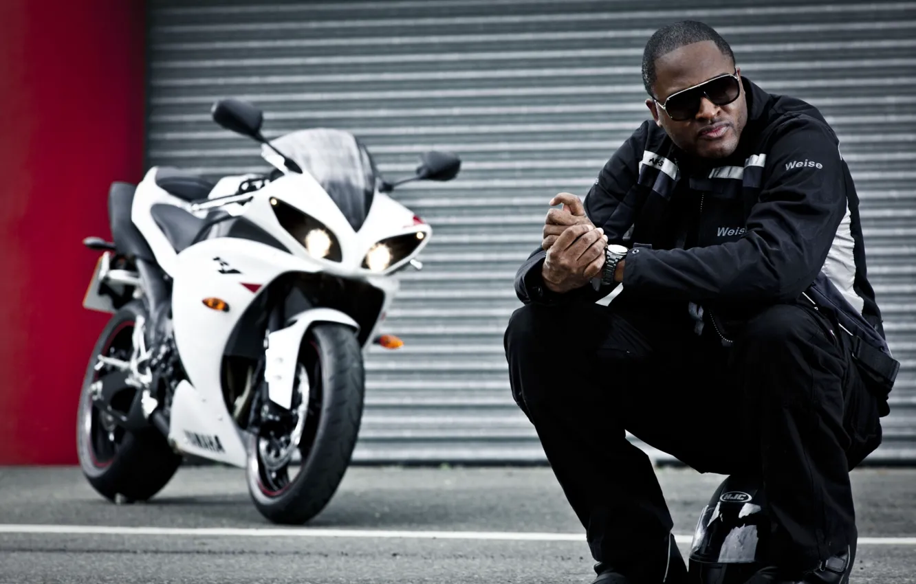 Photo wallpaper jacket, motorcycle, helmet, male, singer, sitting, taio cruz