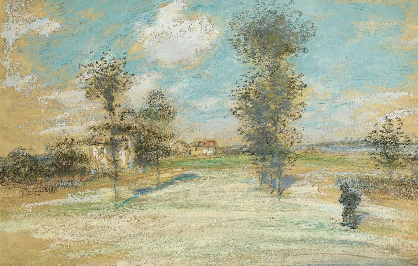 Photo wallpaper picture, Jean-Francois Raffaelli, Jean-François Raffaëlli, Landscape with a Peasant on the Road