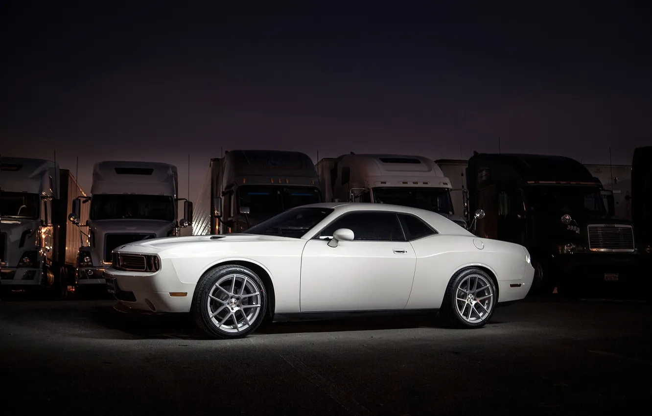 Photo wallpaper white, night, Truck, Dodge, Challenger, white, side view, Dodge