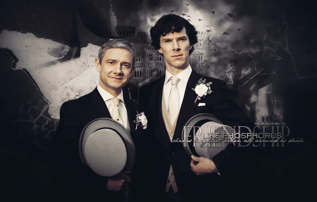 Photo wallpaper Sherlock Holmes, John, Martin Freeman, Benedict Cumberbatch, Benedict Cumberbatch, Sherlock, Sherlock, Sherlock BBC