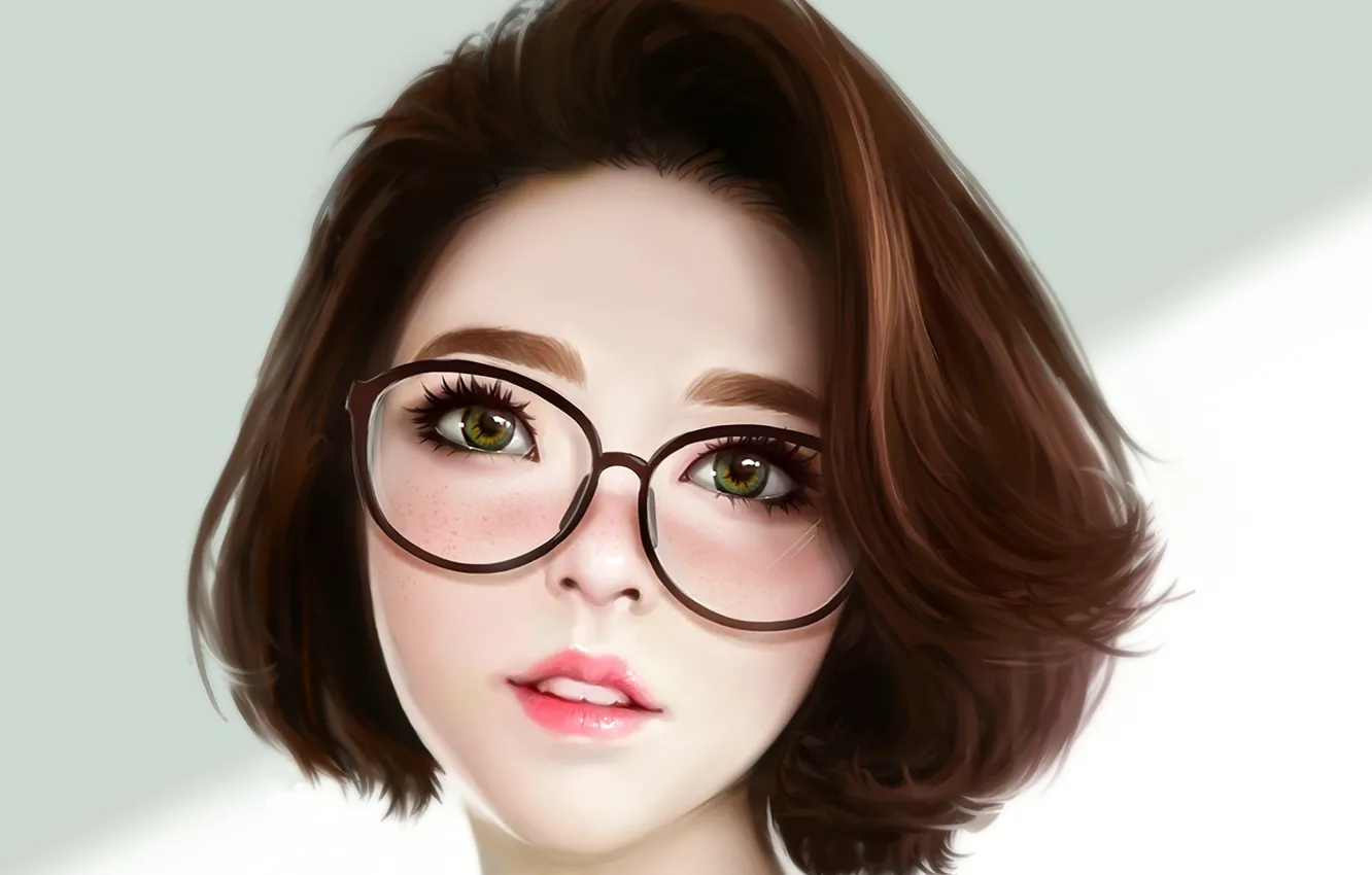 Photo wallpaper look, girl, face, beauty, art, glasses, asian