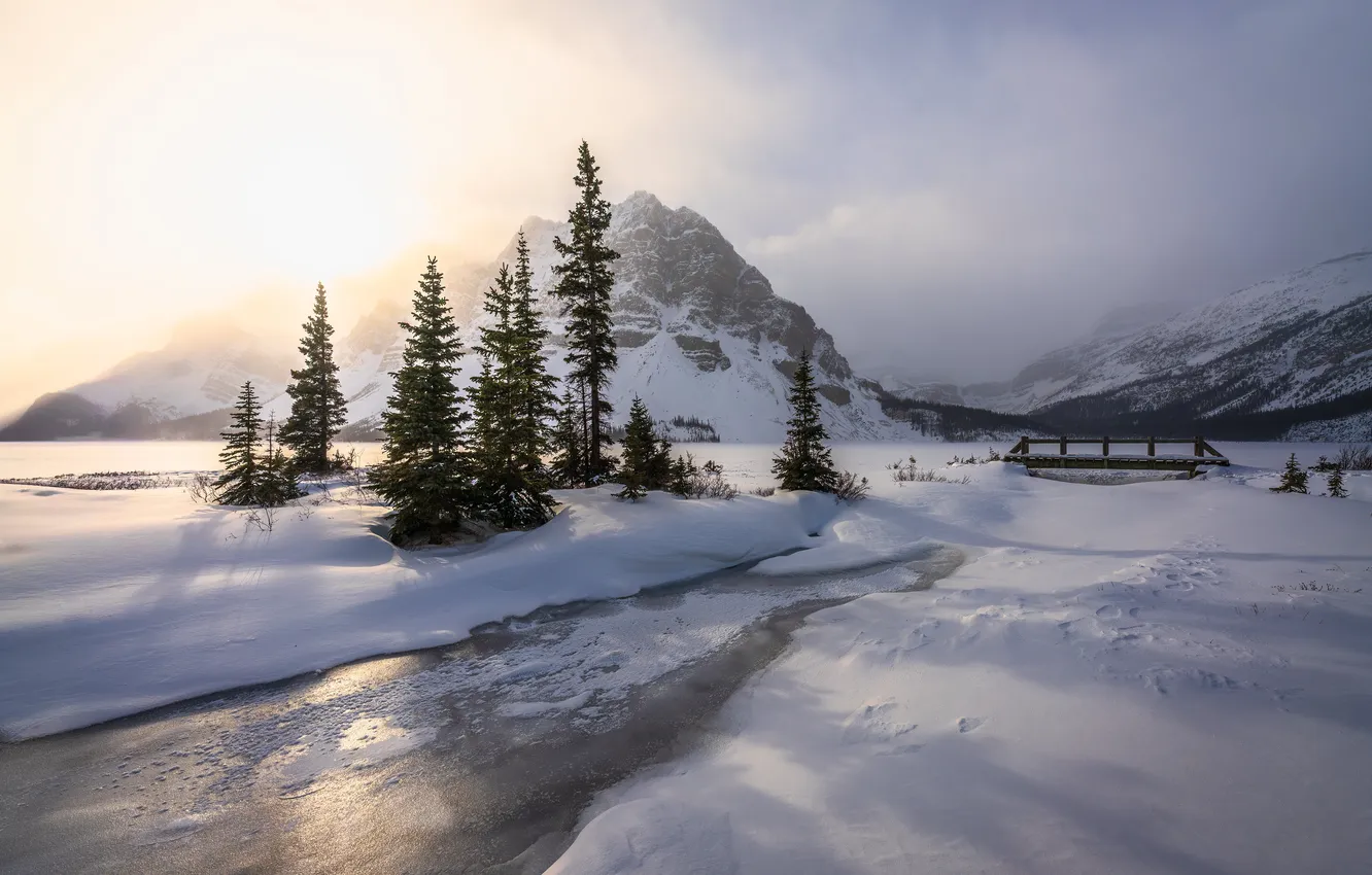 Photo wallpaper winter, snow, mountains, Canada, Albert, river
