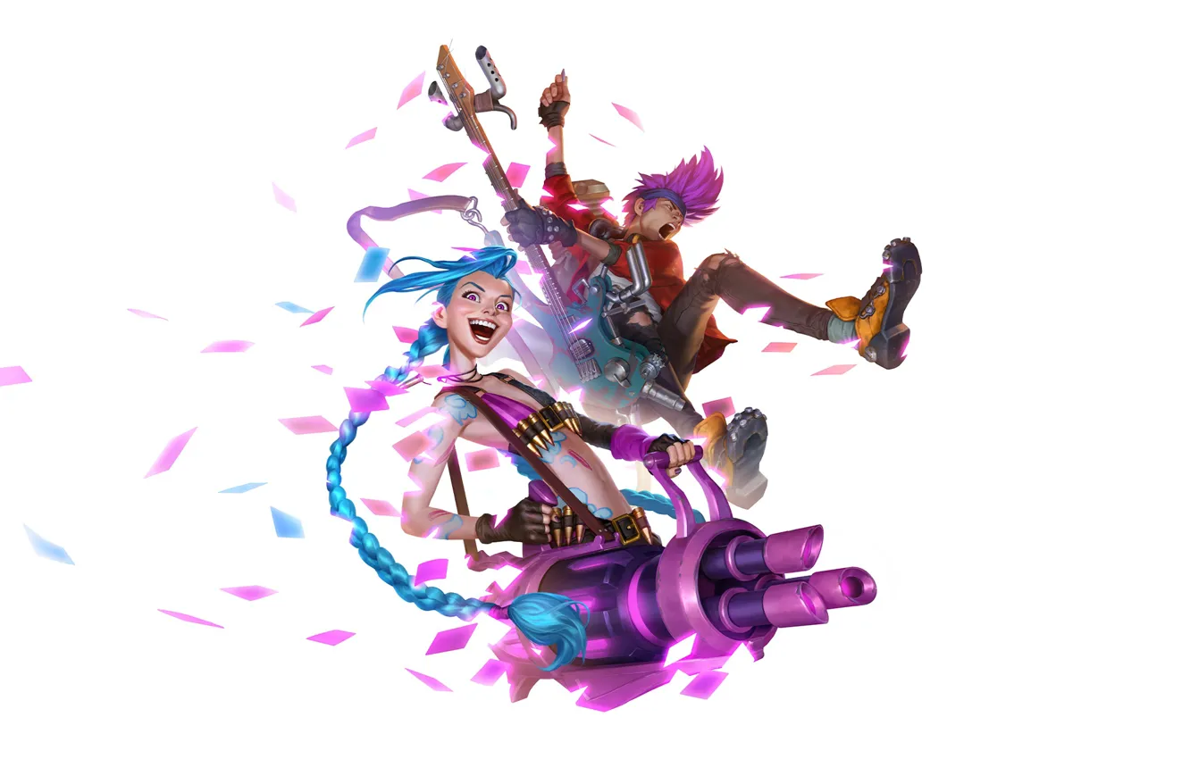 Photo wallpaper girl, weapons, guitar, gun, guy, two, Jinx, Legends of Runeterra