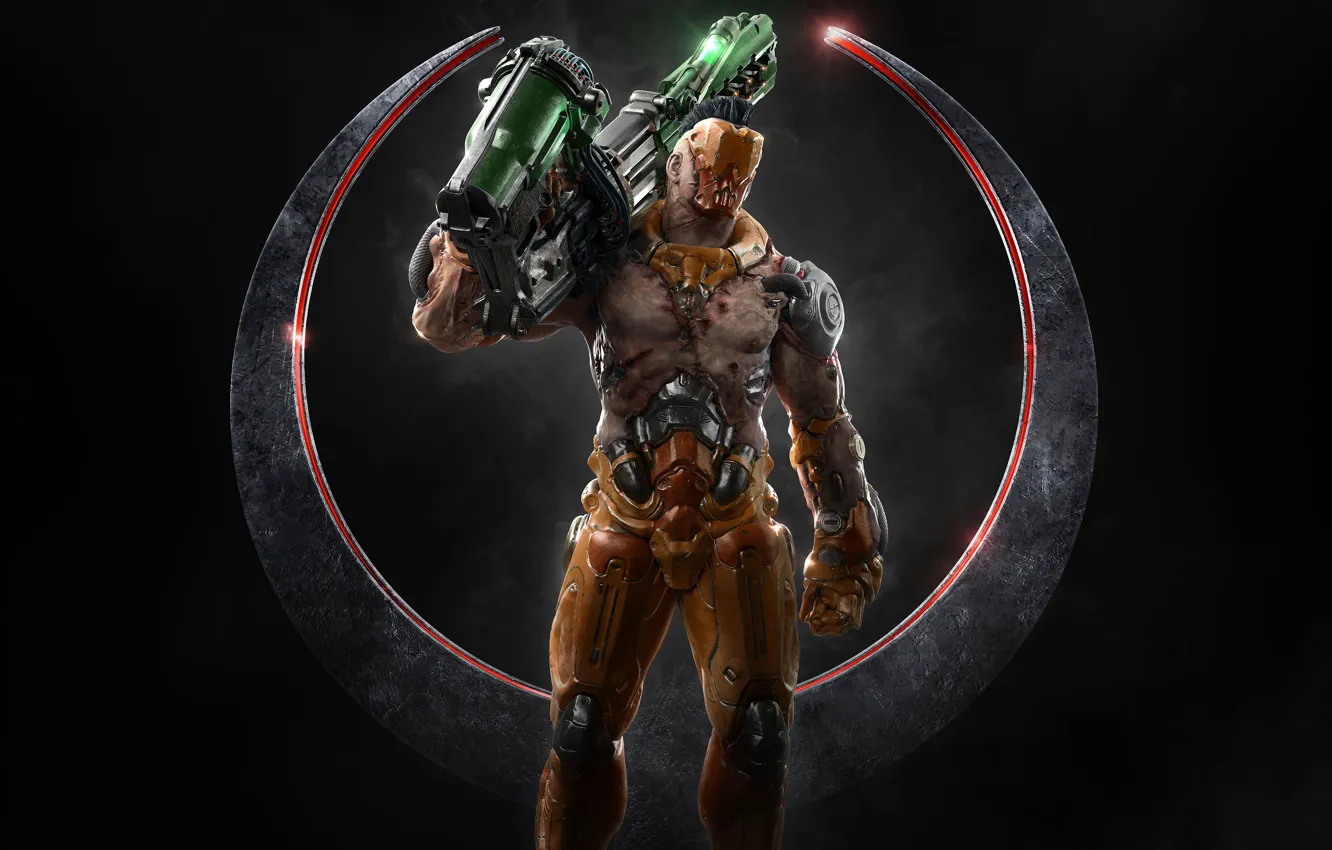 Photo wallpaper gun, weapon, man, mask, strong, scar, bald, Quake: Champions