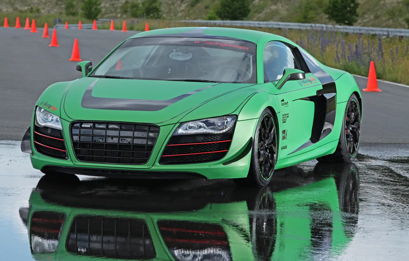 Photo wallpaper machine, auto, water, reflection, Audi, tuning, puddle, racing one