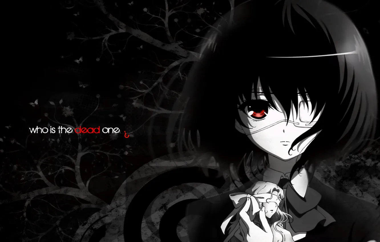 Photo wallpaper anime, B/W, Another, Other, Misaki Mei, Misaki Mei, Another