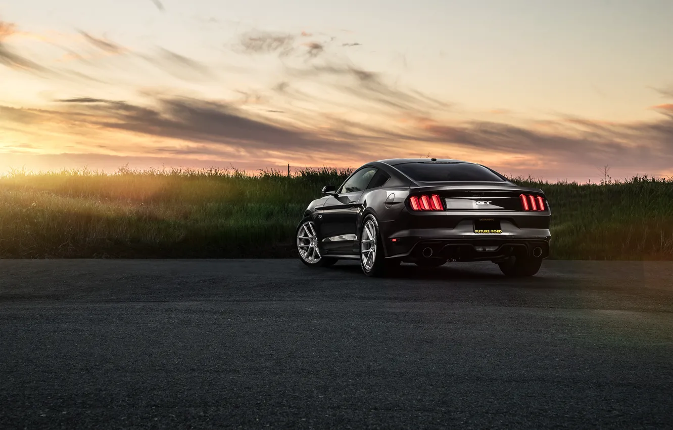 Photo wallpaper Mustang, Ford, Muscle, Car, Sunset, Sunrise, Wheels, Before