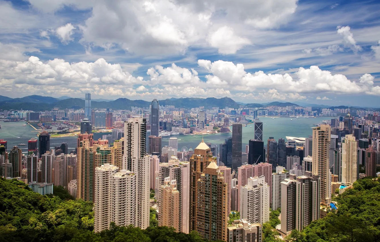 Photo wallpaper the city, Hong Kong, panorama, China
