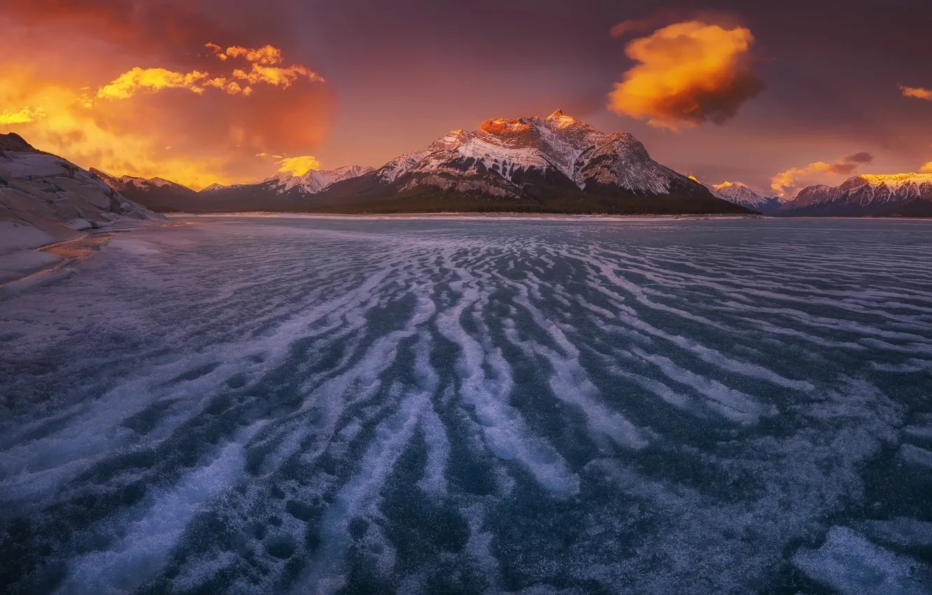 Photo wallpaper ice, winter, mountains, lake