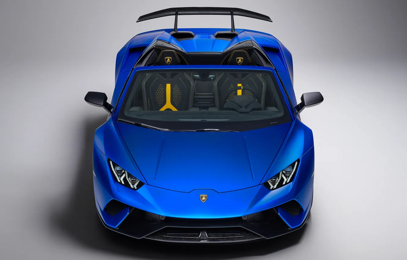 Photo wallpaper Lamborghini, spoiler, front view, Spyder, 2018, Performante, Huracan
