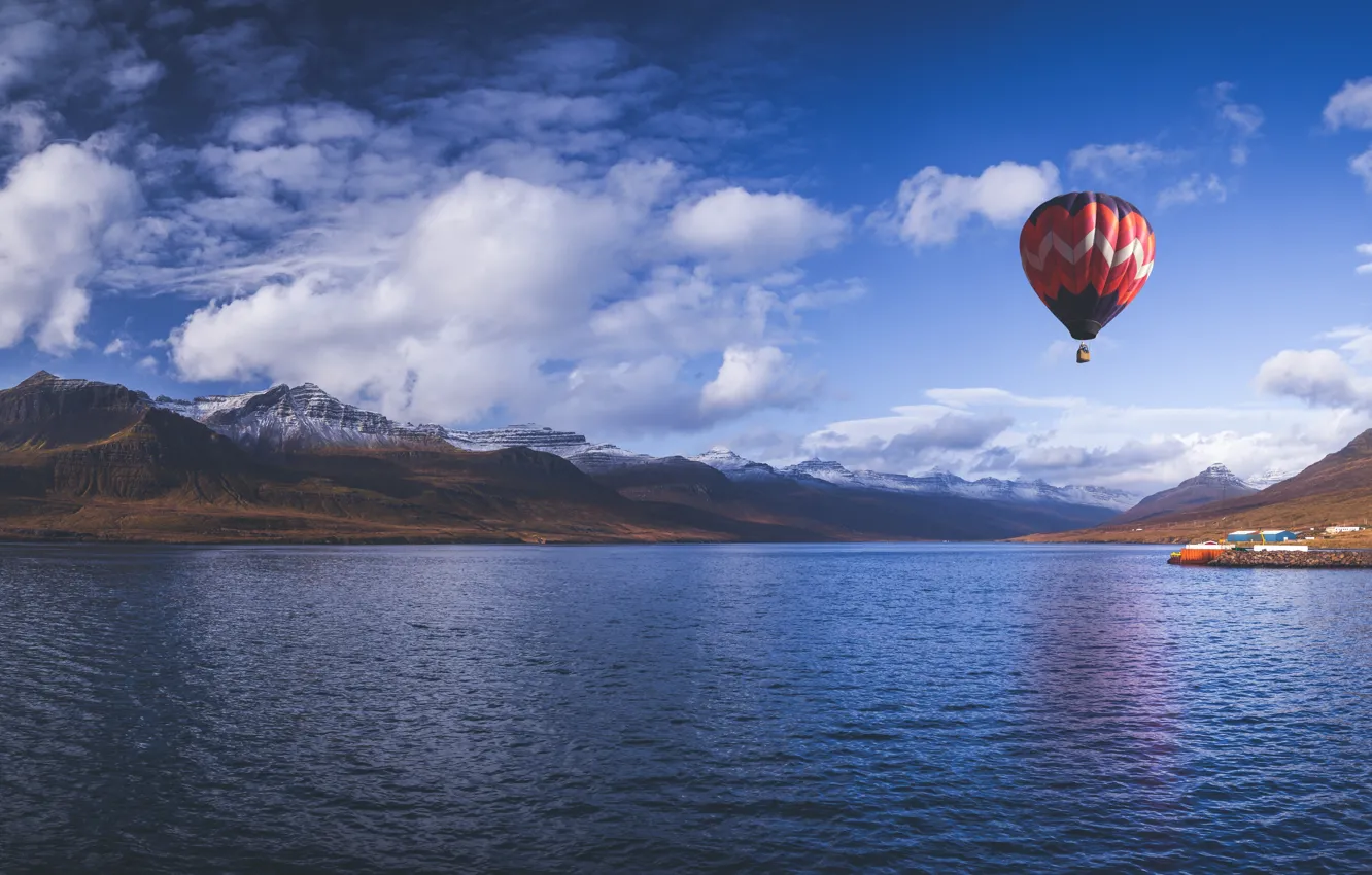 Photo wallpaper mountains, balloon, Iceland, Iceland, the fjord, Reydarfjordur, Is reydarfjor