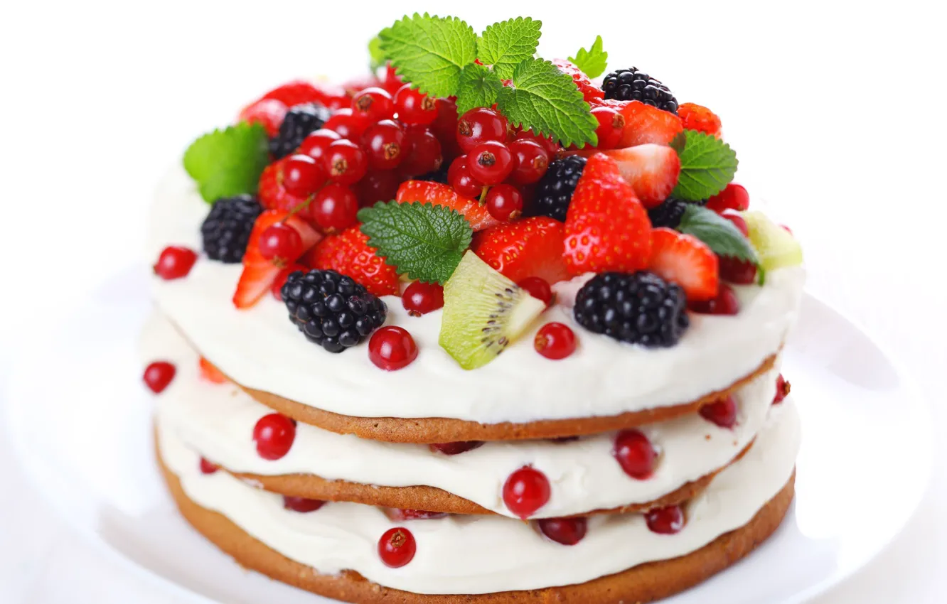 Photo wallpaper berries, kiwi, strawberry, currants, BlackBerry, cake