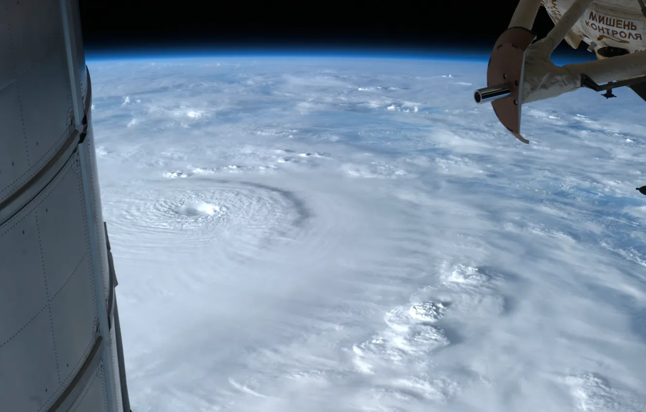 Photo wallpaper clouds, element, Earth, hurricane, ISS, Bopha