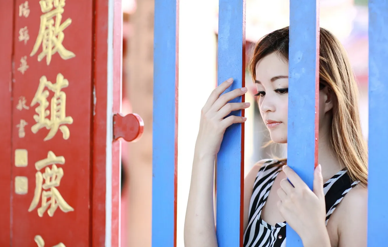 Photo wallpaper girl, the fence, Asian