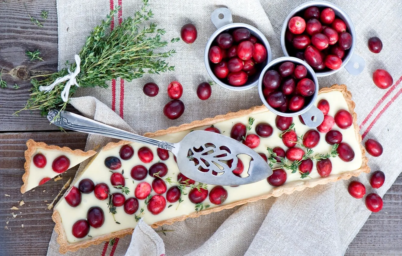 Photo wallpaper berries, pie, leaves, dessert, blade, Anna Verdina, cranberry
