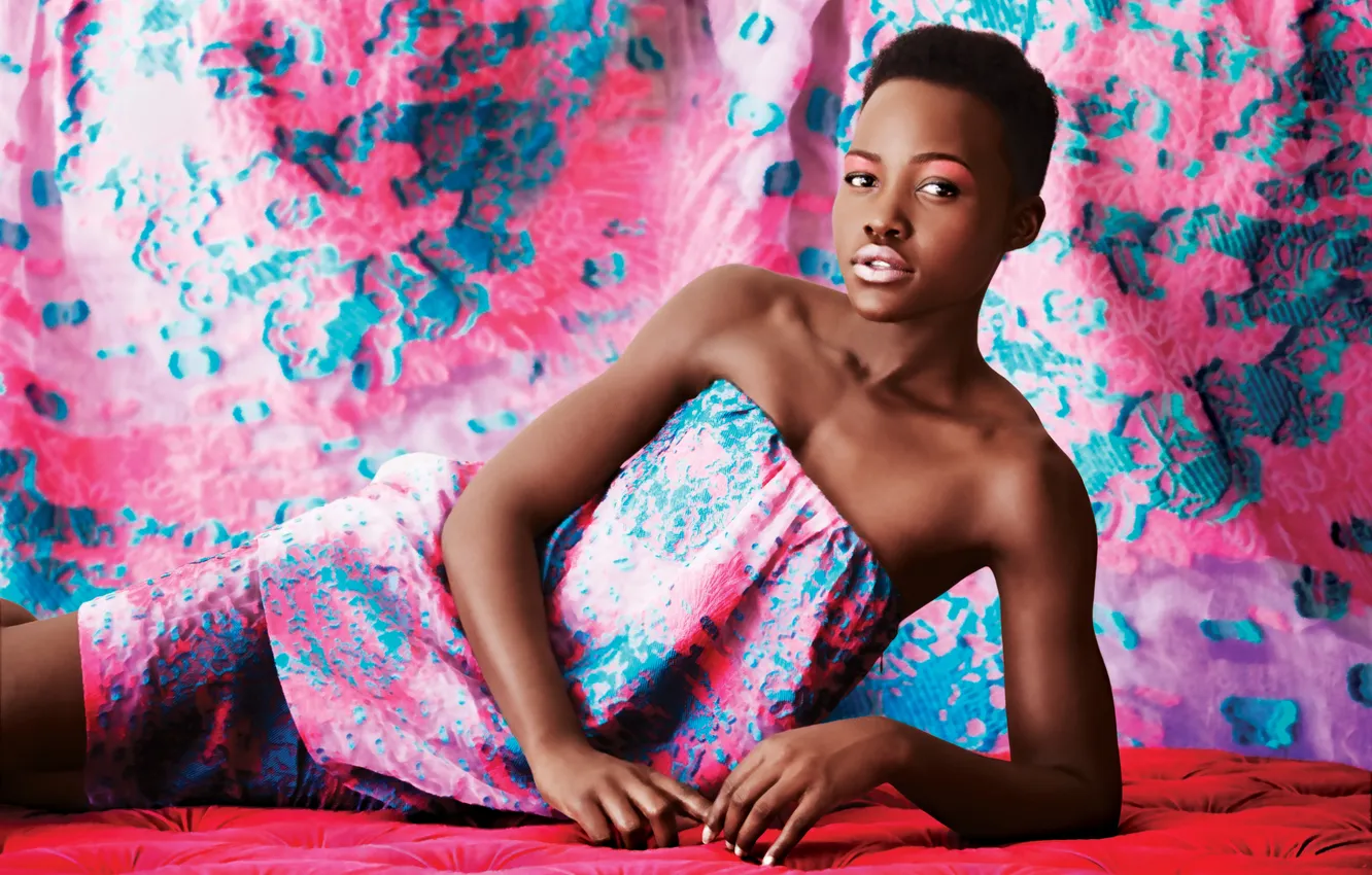 Photo wallpaper girl, black, dress, actress, beauty, Afro, Lupita Nyong'o
