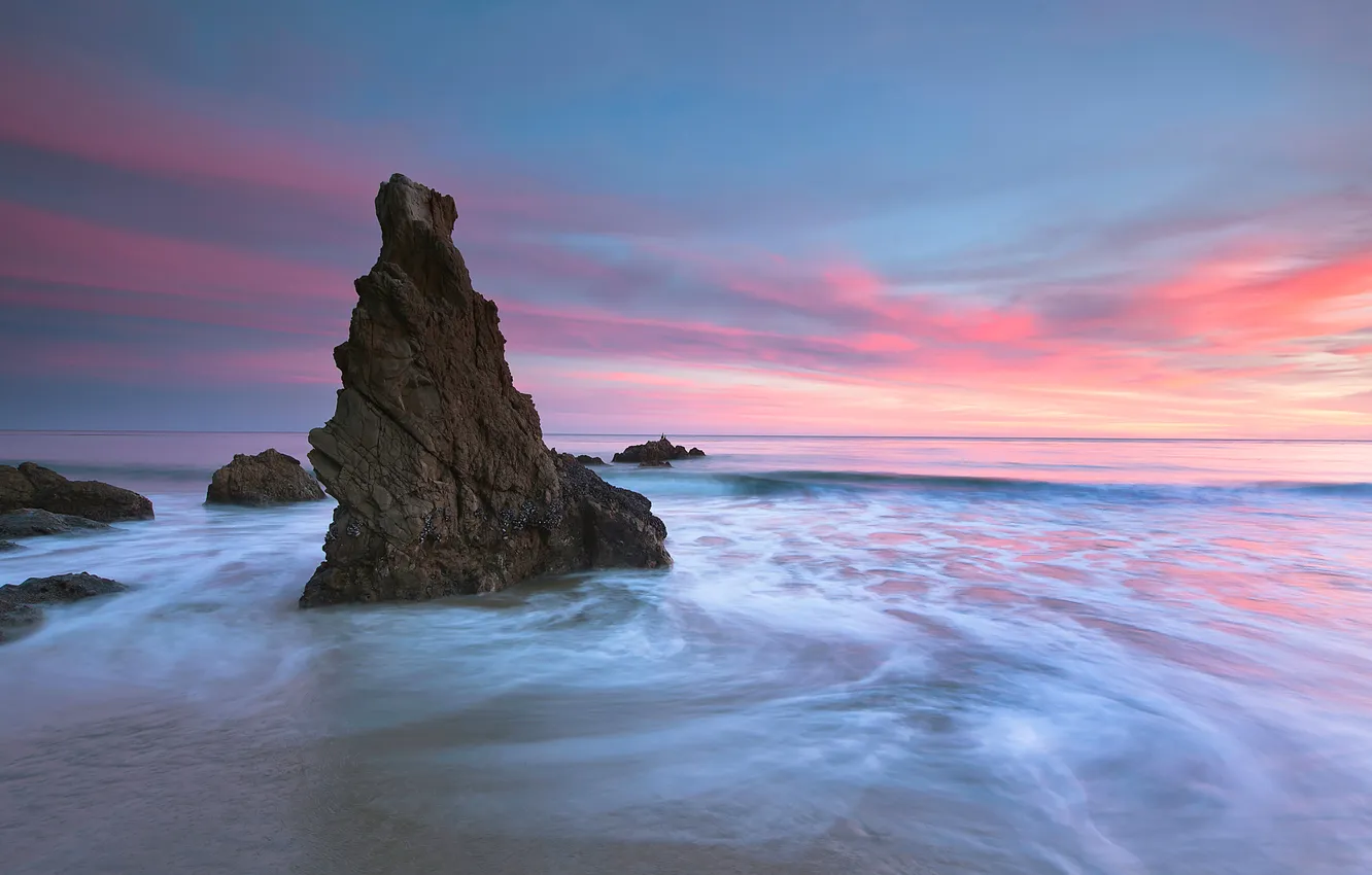 Photo wallpaper sea, beach, the sky, rocks, morning