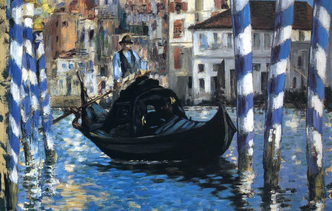 Photo wallpaper boat, picture, gondola, the urban landscape, Edouard Manet, Blue Venice, The Grand Canal Of Venice