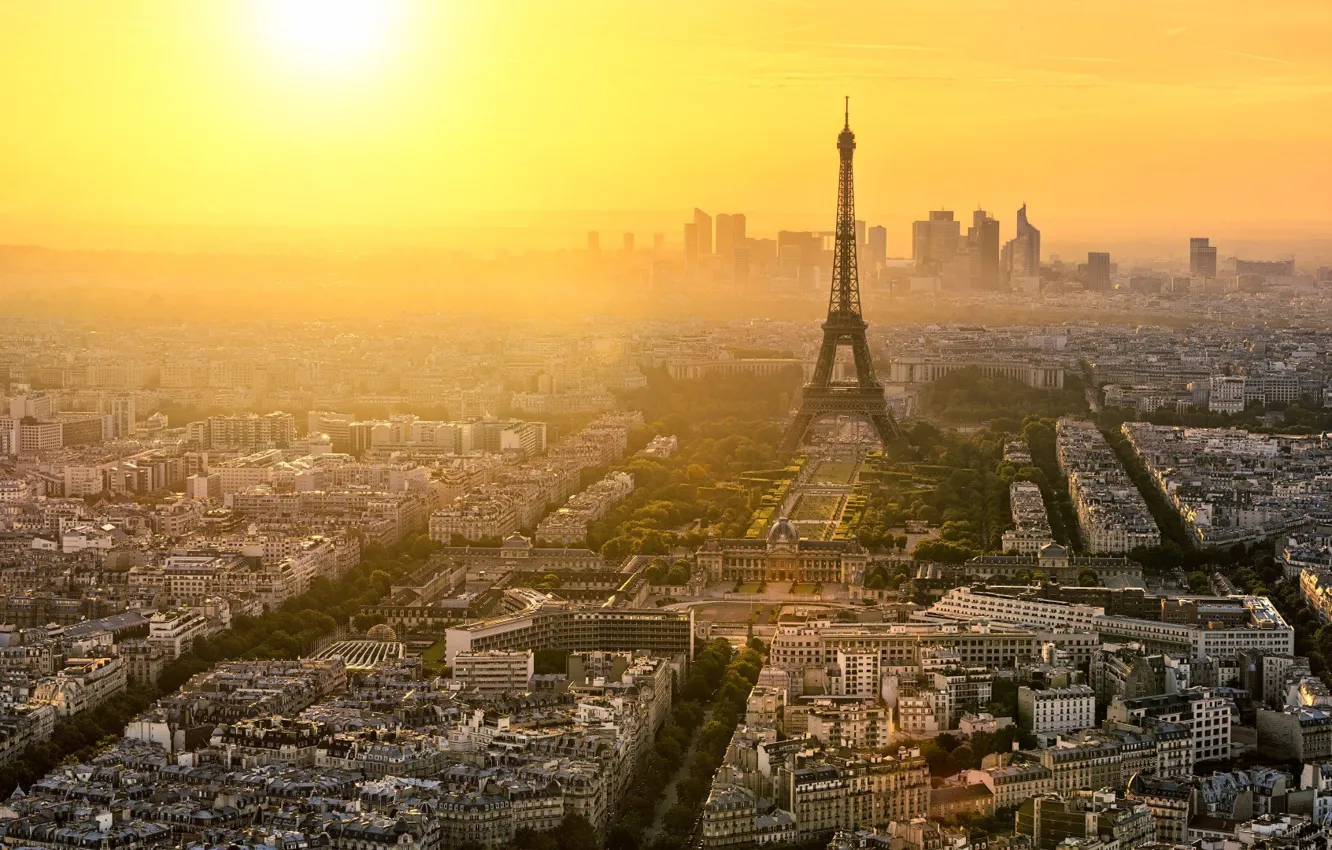 Photo wallpaper France, Paris, The city, View, Height, Landscape, Skyscrapers, Eyfeleva Tower