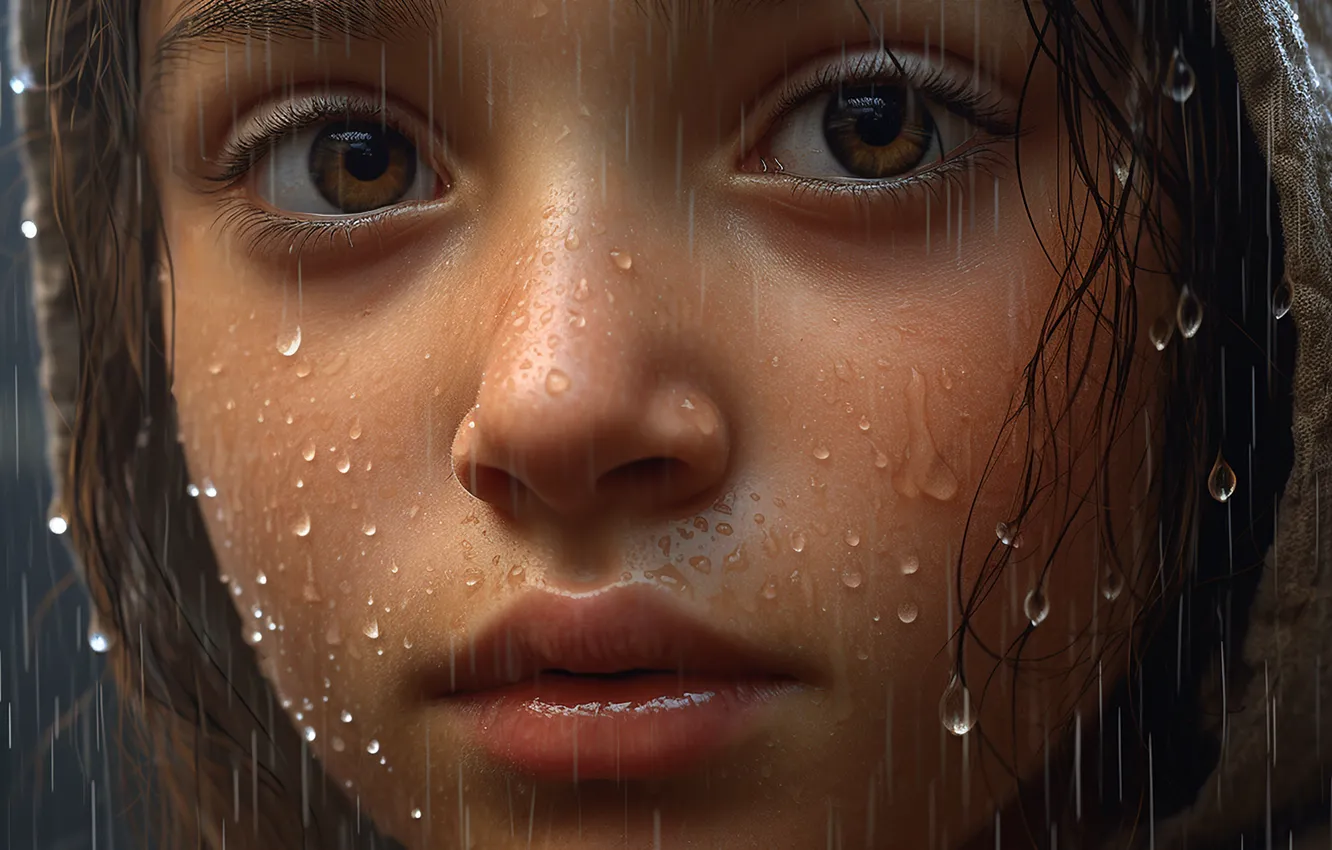 Photo wallpaper drops, close-up, face, girl, AI art, The Art of Artificial Intelligence, neural network