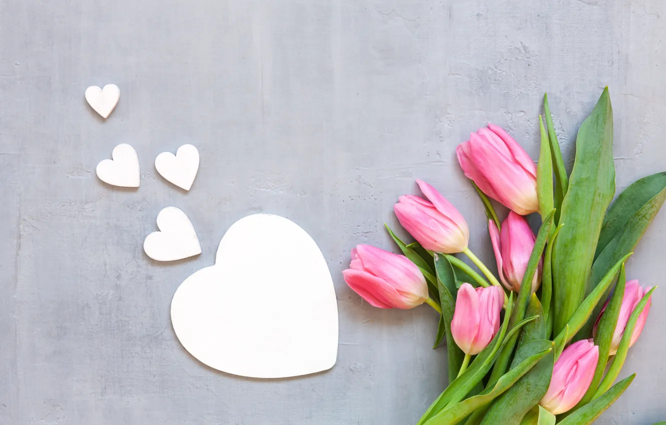 Photo wallpaper love, flowers, heart, bouquet, tulips, love, pink, heart