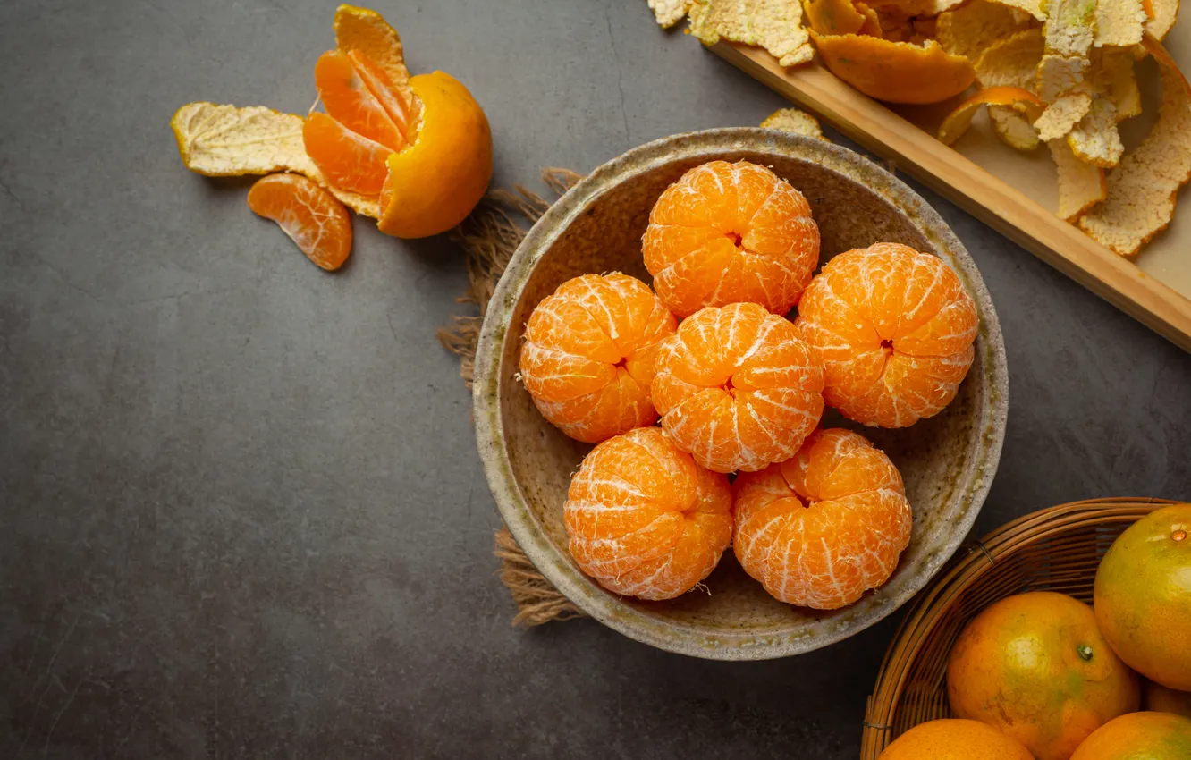 Photo wallpaper bowl, fruit, tangerines