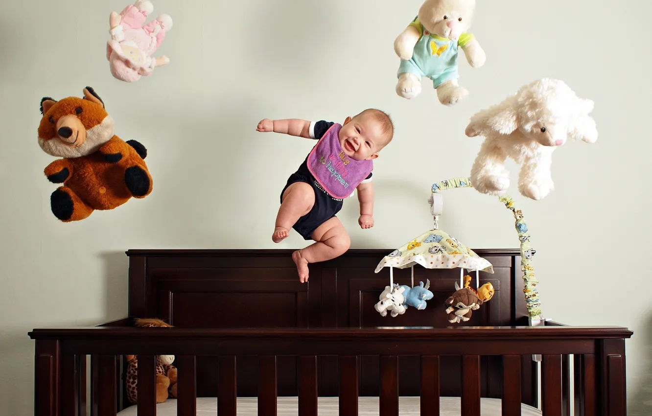 Photo wallpaper flight, joy, mood, toys, child, baby, fun, child