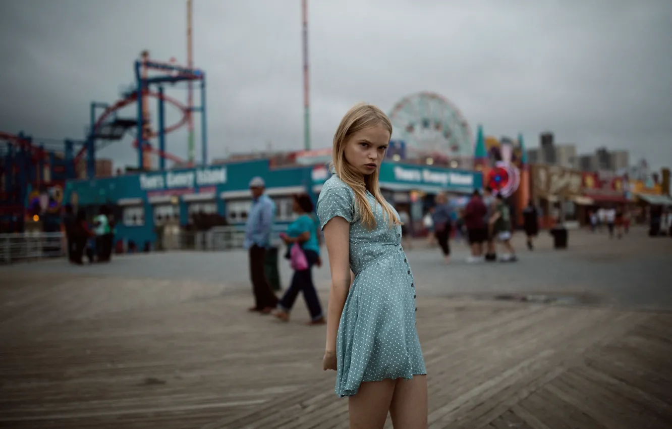 Photo wallpaper look, girl, face, background, hair, dress, Nastya