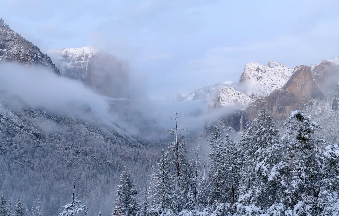 Photo wallpaper winter, snow, landscape, nature, fog, rocks, beauty, morning