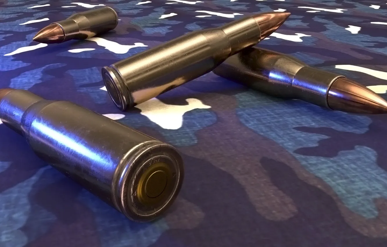 Photo wallpaper rendering, camouflage, cartridges, 7.62