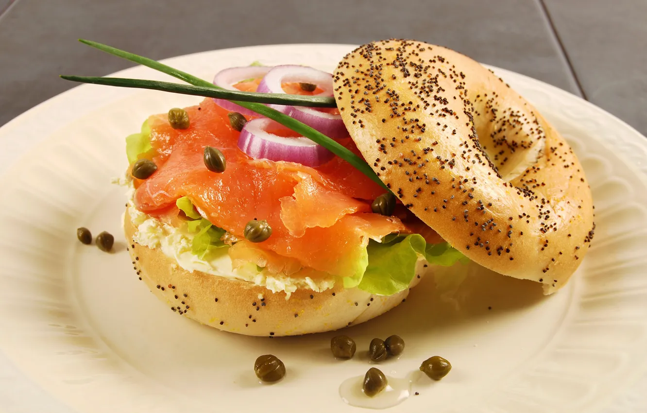 Photo wallpaper greens, fish, sandwich, buns, sandwiches