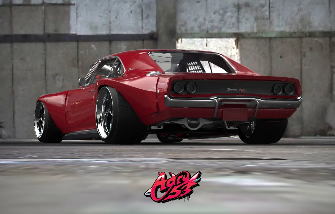 Photo wallpaper machine, auto, red, rendering, Dodge, red, Charger, R/T