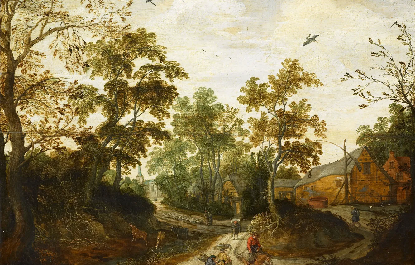 Photo wallpaper landscape, oil, picture, 1623, Willem van den bundle, The edge of the village