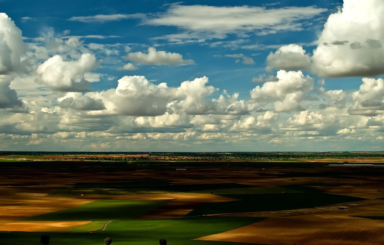 Photo wallpaper field, the sky, clouds, view, valley
