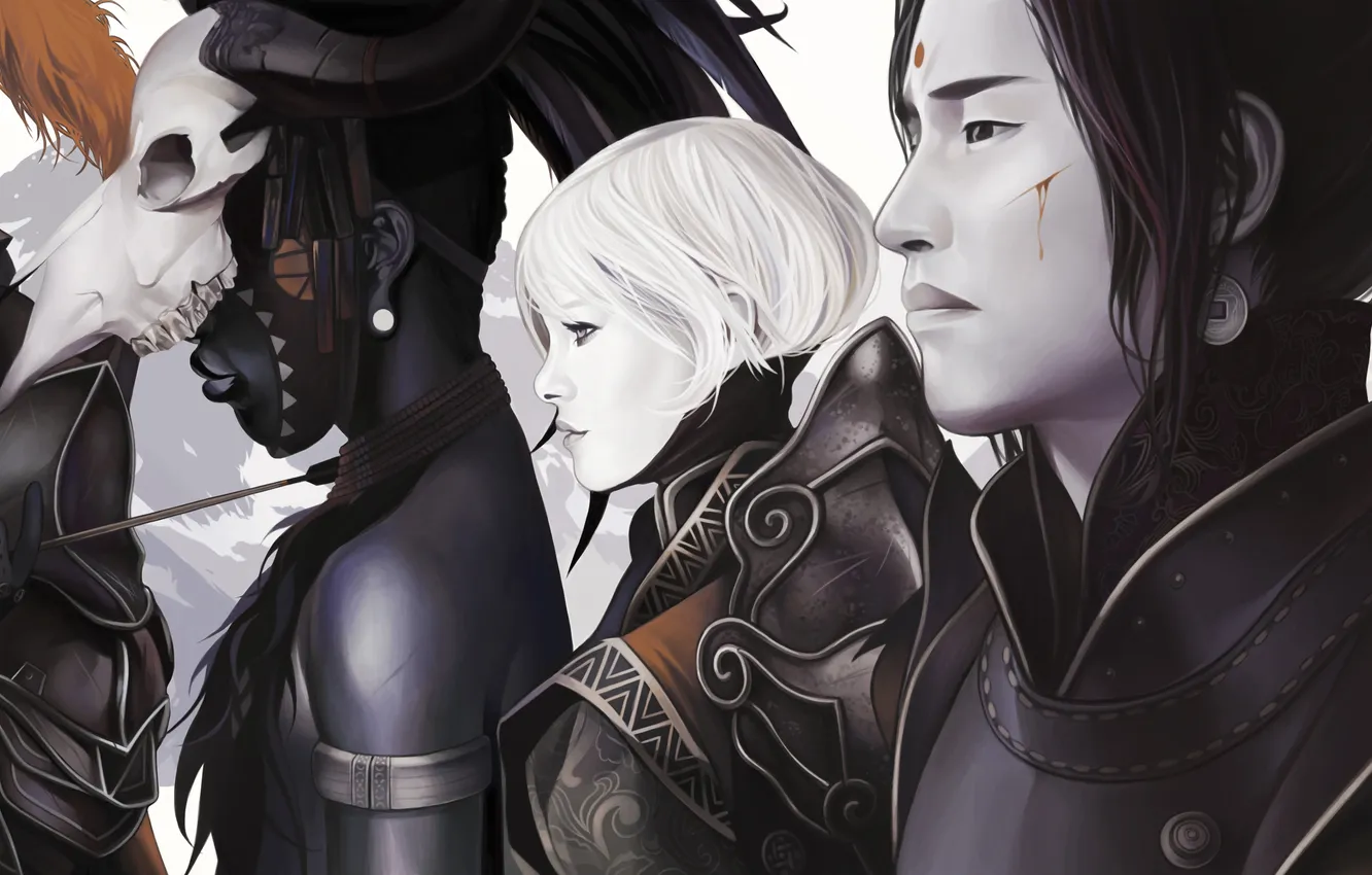 Photo wallpaper girl, face, guy, Diablo 3, art, wizard, monk, Demon Hunter