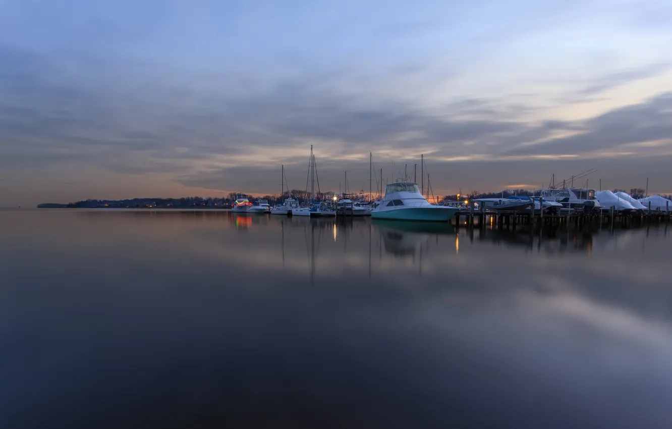 Photo wallpaper boat, the evening, pier, Bay, twilight, harbour