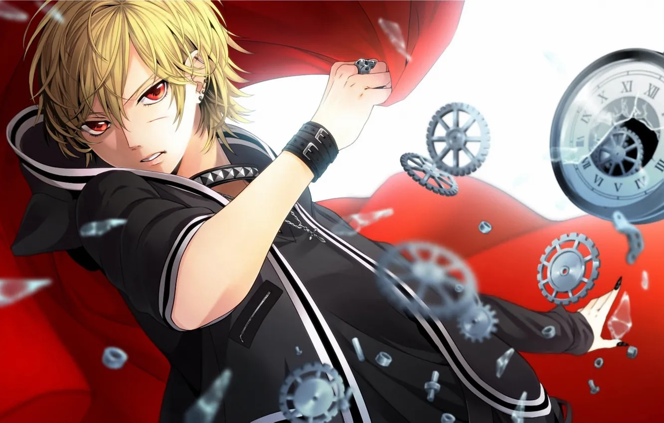Photo wallpaper red, watch, mechanism, fabric, guy, pocket, Fuwa Mahiro, Zetsuen No Tempest