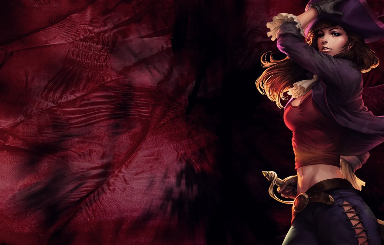 Photo wallpaper girl, pirate, saber, simple background