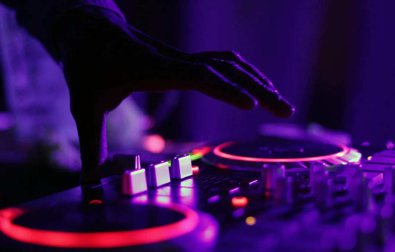 Photo wallpaper music, hand, backlight, turntables, remote