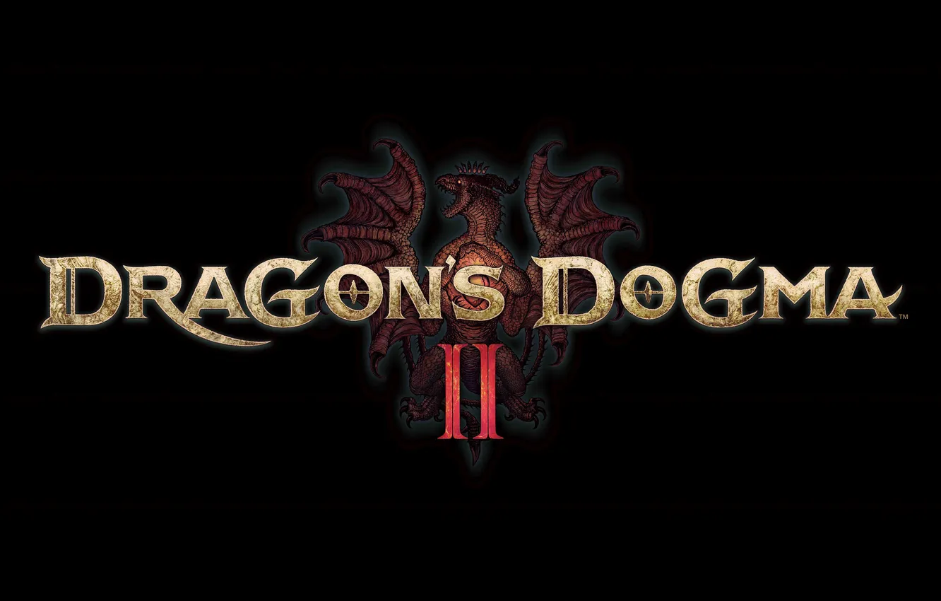 Photo wallpaper logo, games, black background, 2024 Games, Dragon's Dogma 2