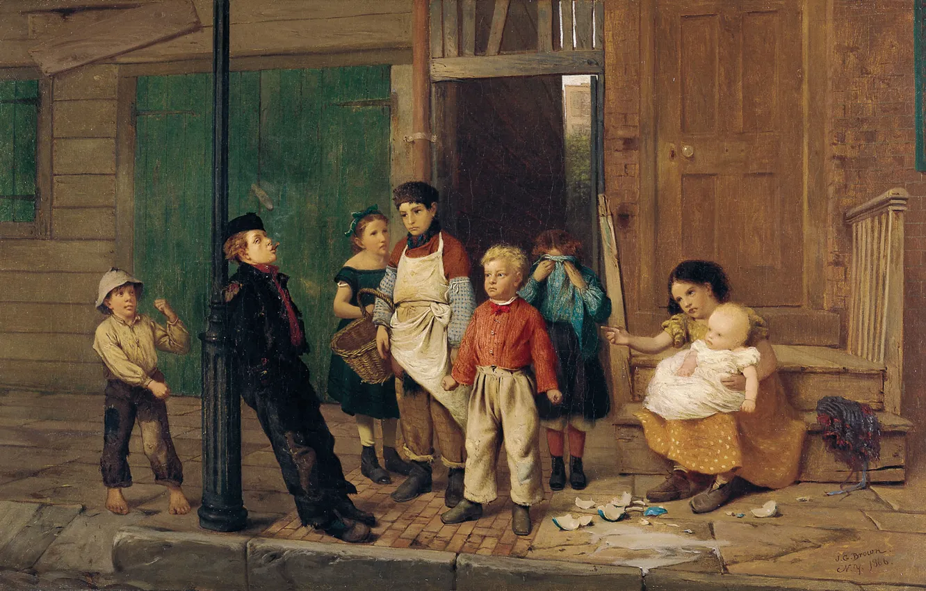 Photo wallpaper children, street, picture, genre, John George Brown, The Neighborhood Bully