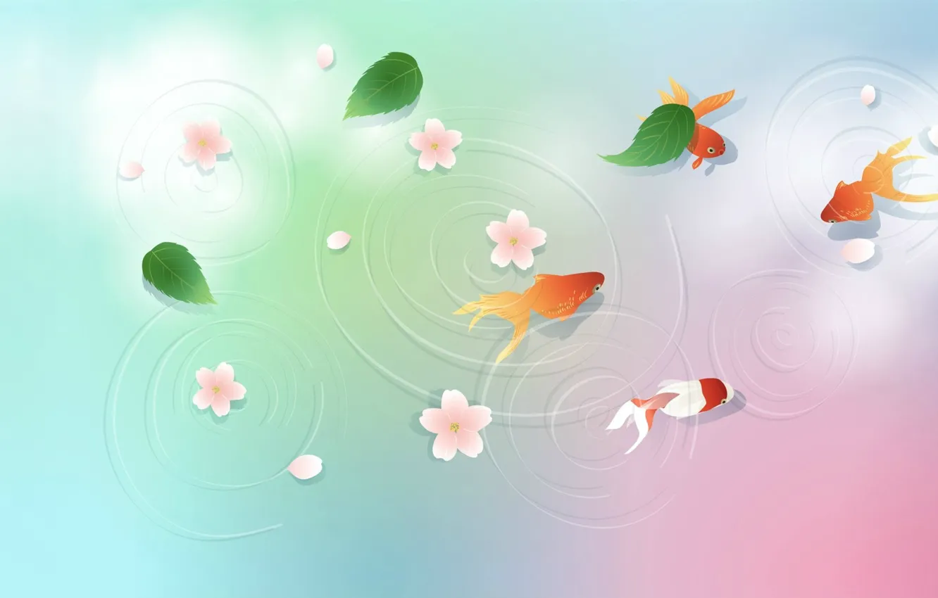 Photo wallpaper fish, pond, background, vector, goldfish, koi