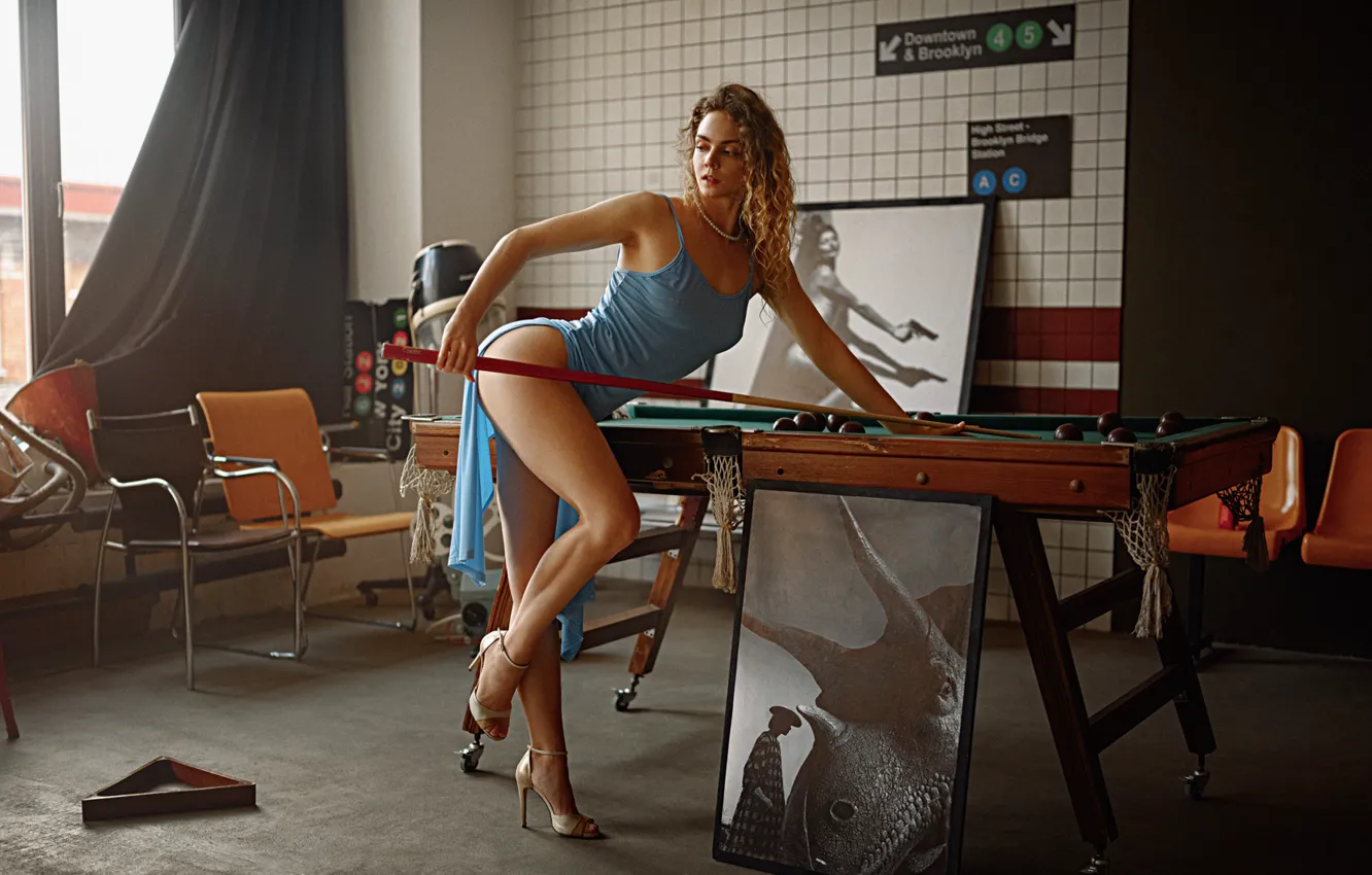 Photo wallpaper girl, figure, slim, Billiards, legs, beauty, chic, dress