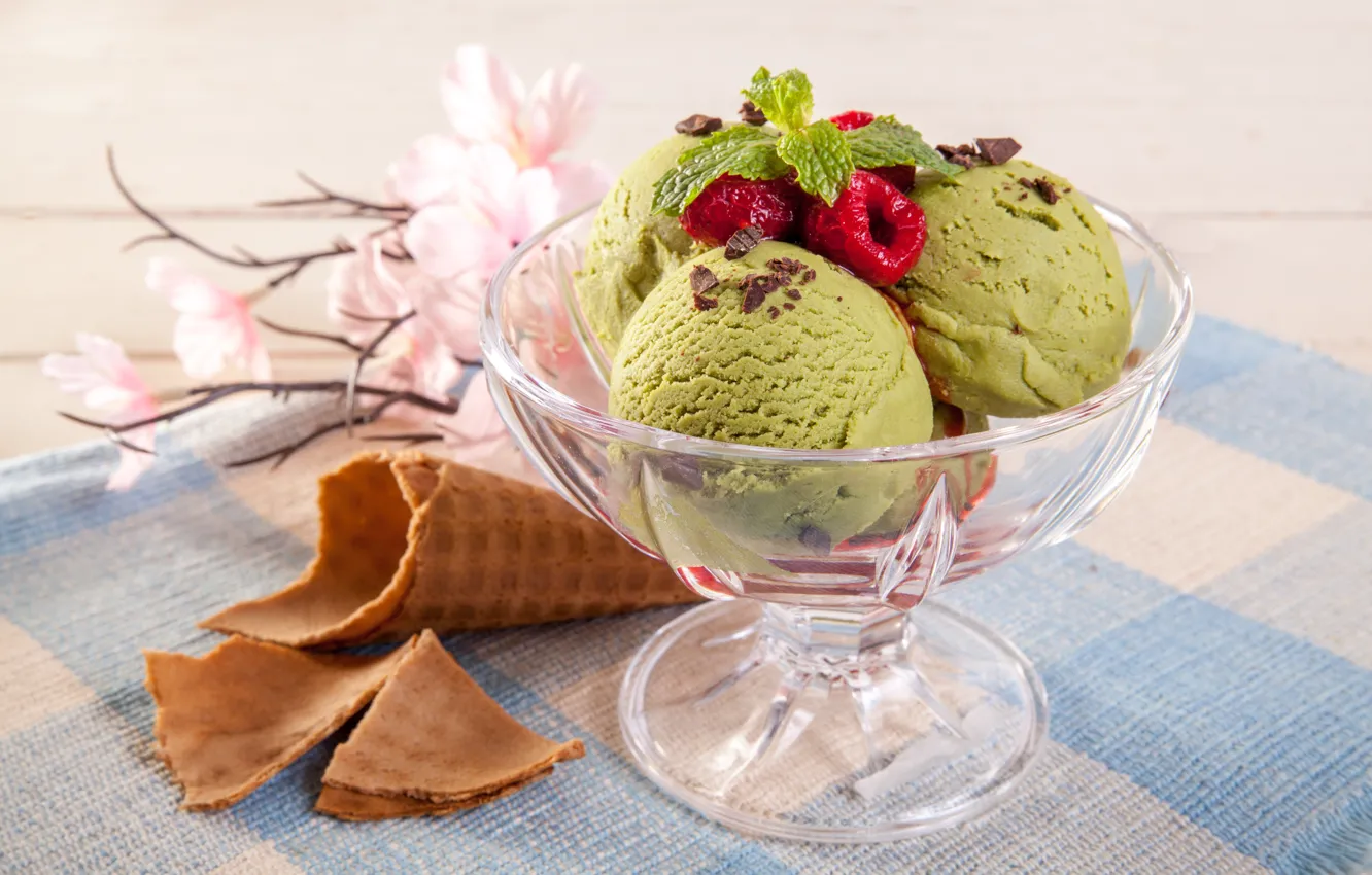 Photo wallpaper flowers, ice cream, horn, dessert